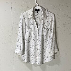 IZ Byer White Button-Up Blouse with Black Dash Print